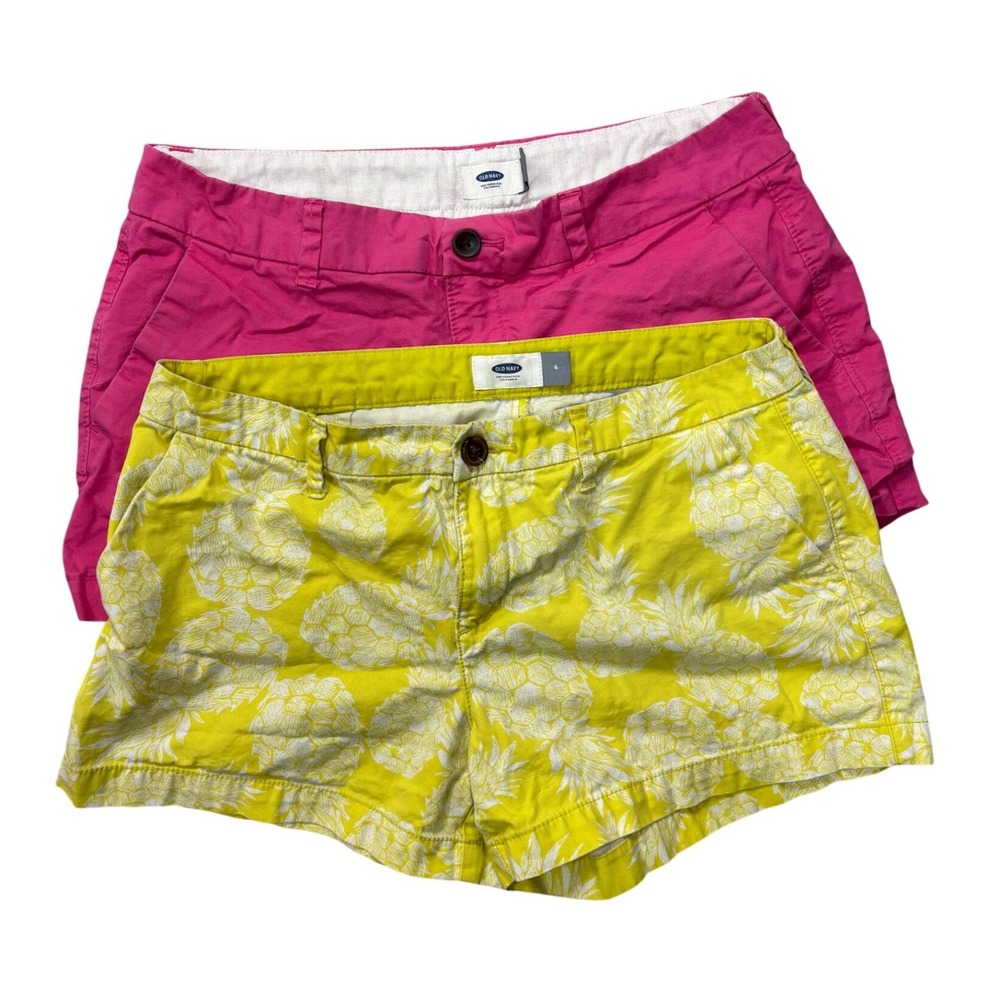 Old Navy Shorts Size 4 Bundle Pink Yellow Pineapple‎ Print Chino Summer Colorful